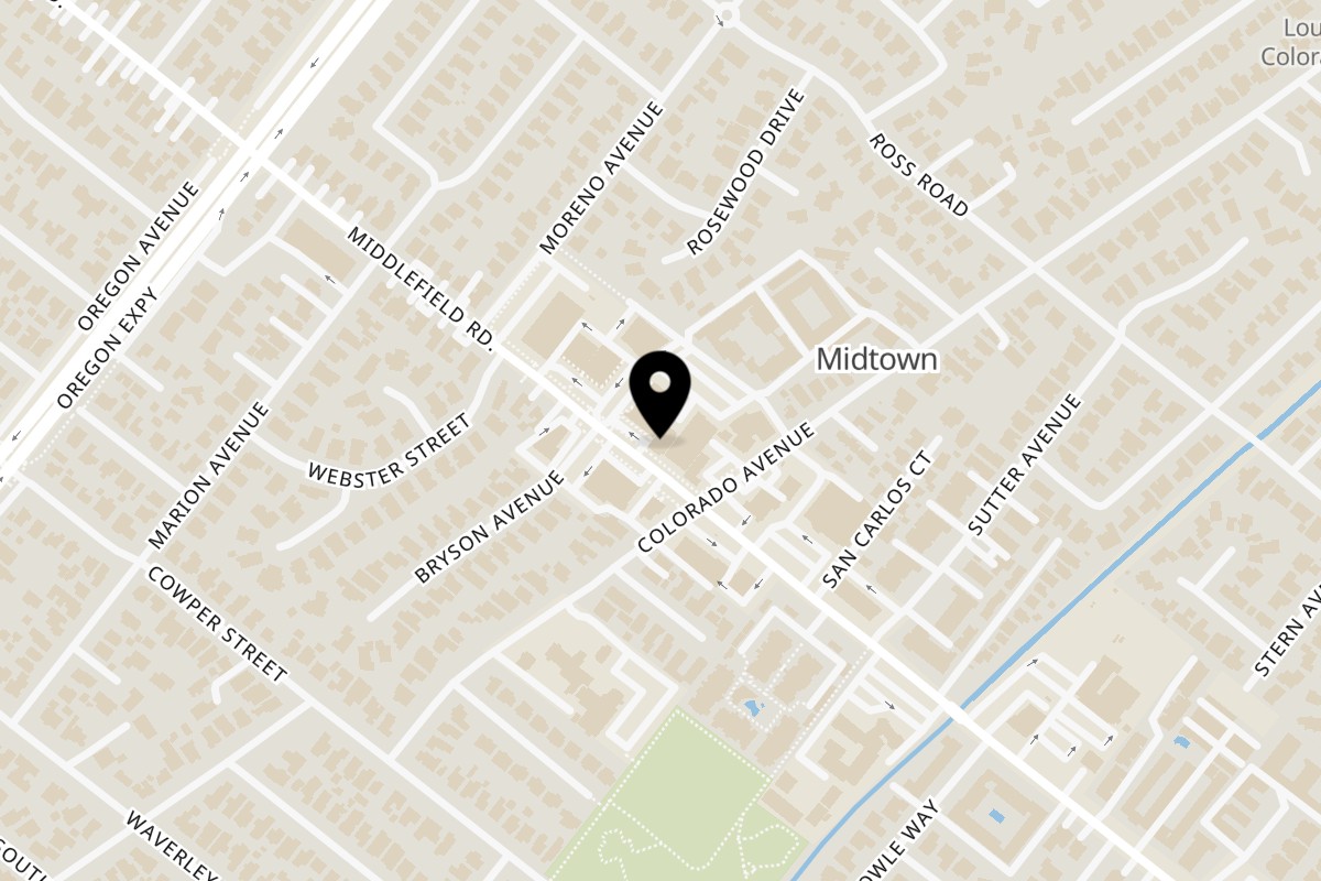 Map showing the location of Sancho's Taqueria Middlefield Rd on 2723 Middlefield Rd in Palo Alto