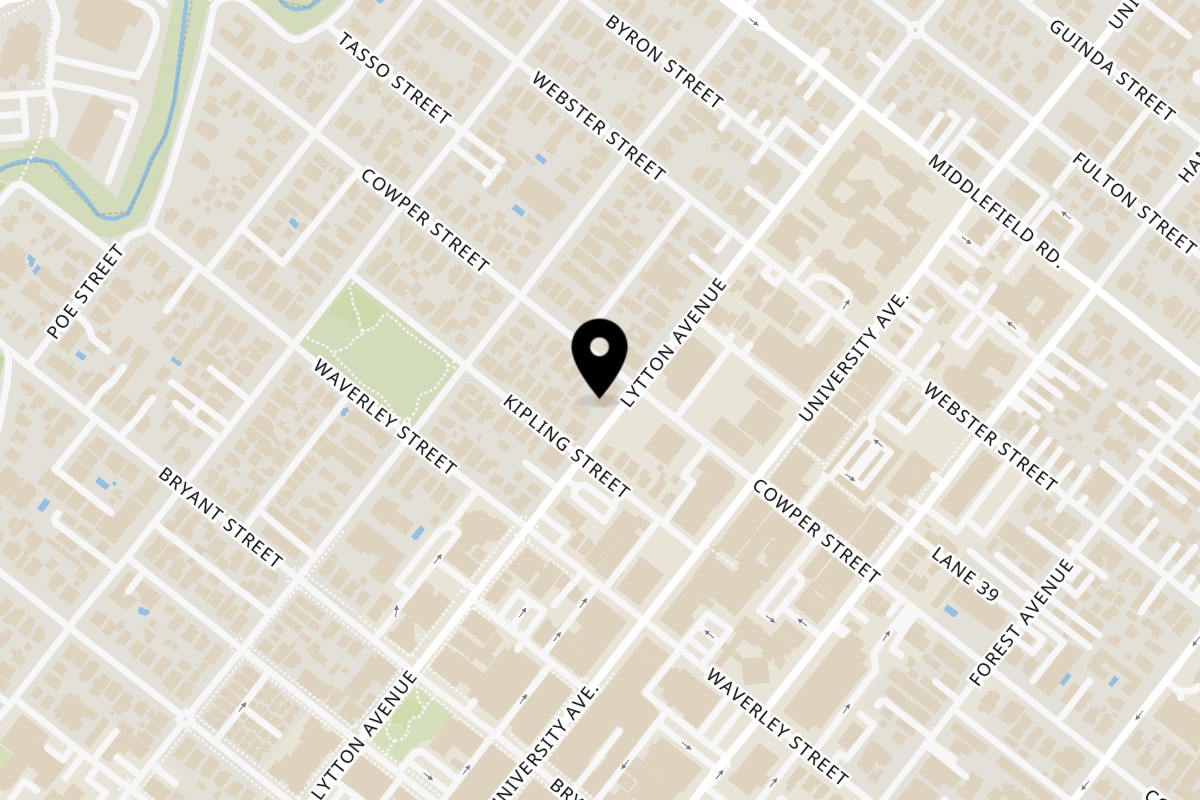 Map showing the location of Sancho's Taqueria Lytton Ave on 491 Lytton Ave in Palo Alto